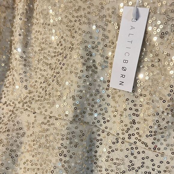 Baltic Born Cream colored Maxi Sleeveless Sequin Dress w/ beaded Pearl accent’s - Picture 8 of 10